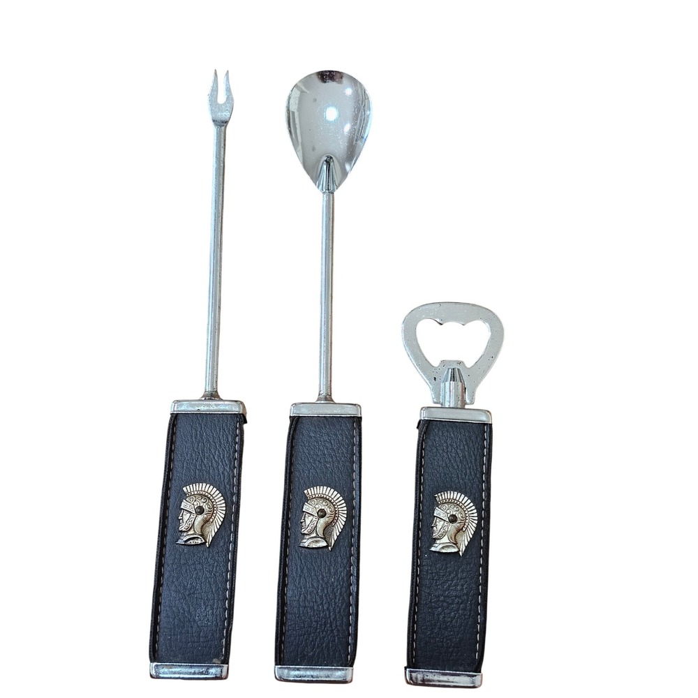 Mid Century Barware Set Black Trojan Spartan Bar Tools 3pc Set MCM Retro Mad Men